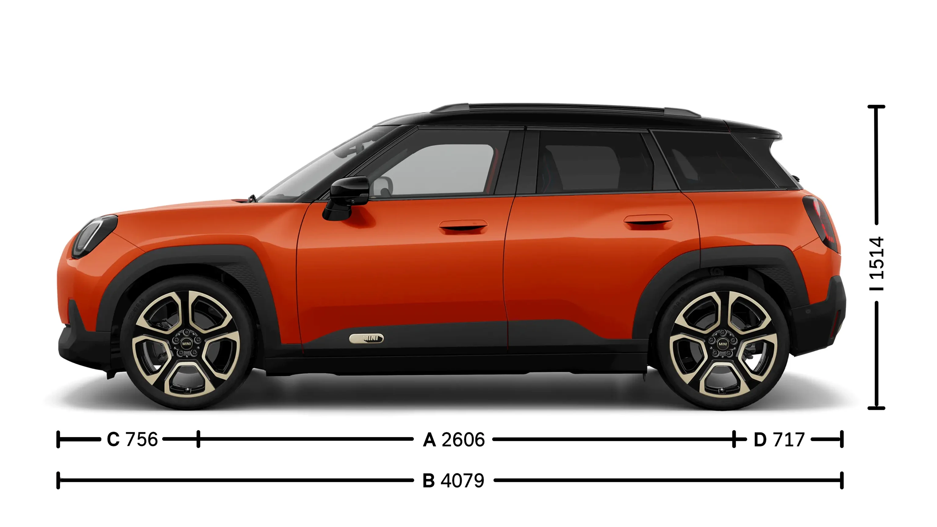 Popolnoma električni MINI Aceman – dimenzije – stranski pogled
