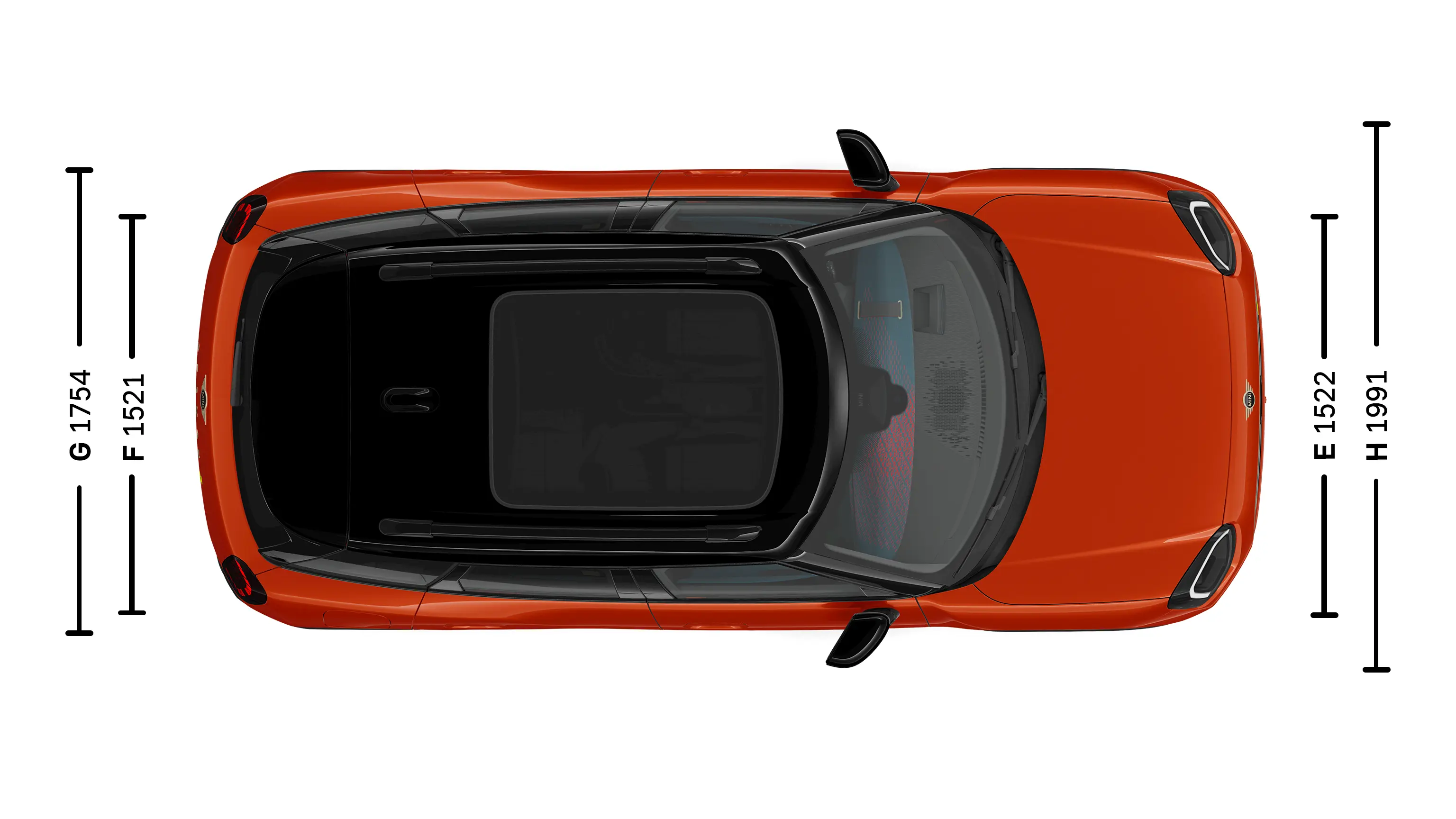 Popolnoma električni MINI Aceman – dimenzije – pogled od zgoraj