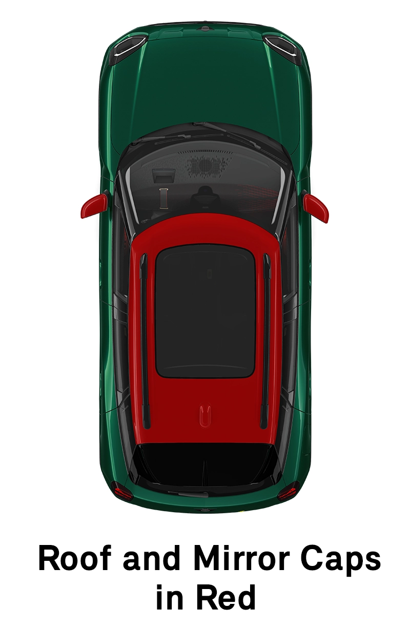  MINI – oprema – raven opreme JCW – streha in pokrovi ogledal v rdeči barvi