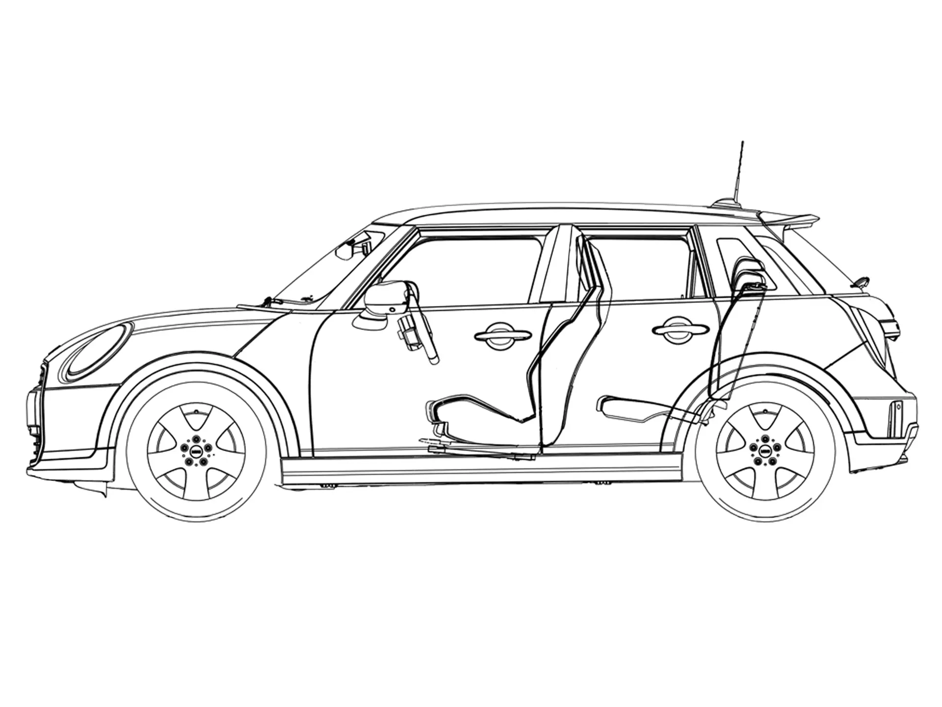 MINI Cooper 5-vratni – skica – pogled s strani