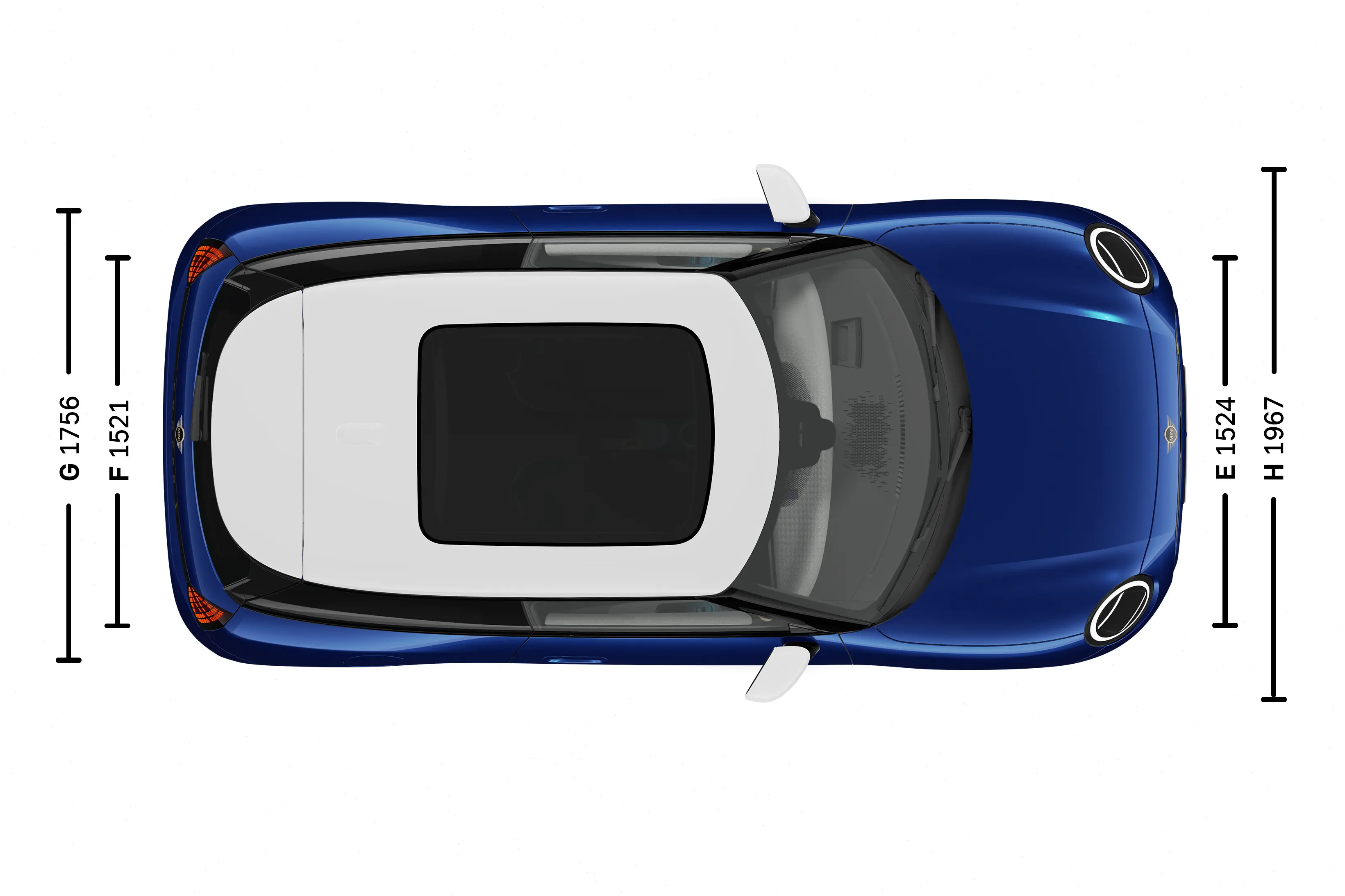 Popolnoma električni MINI Cooper – dimenzije – pogled od zgoraj