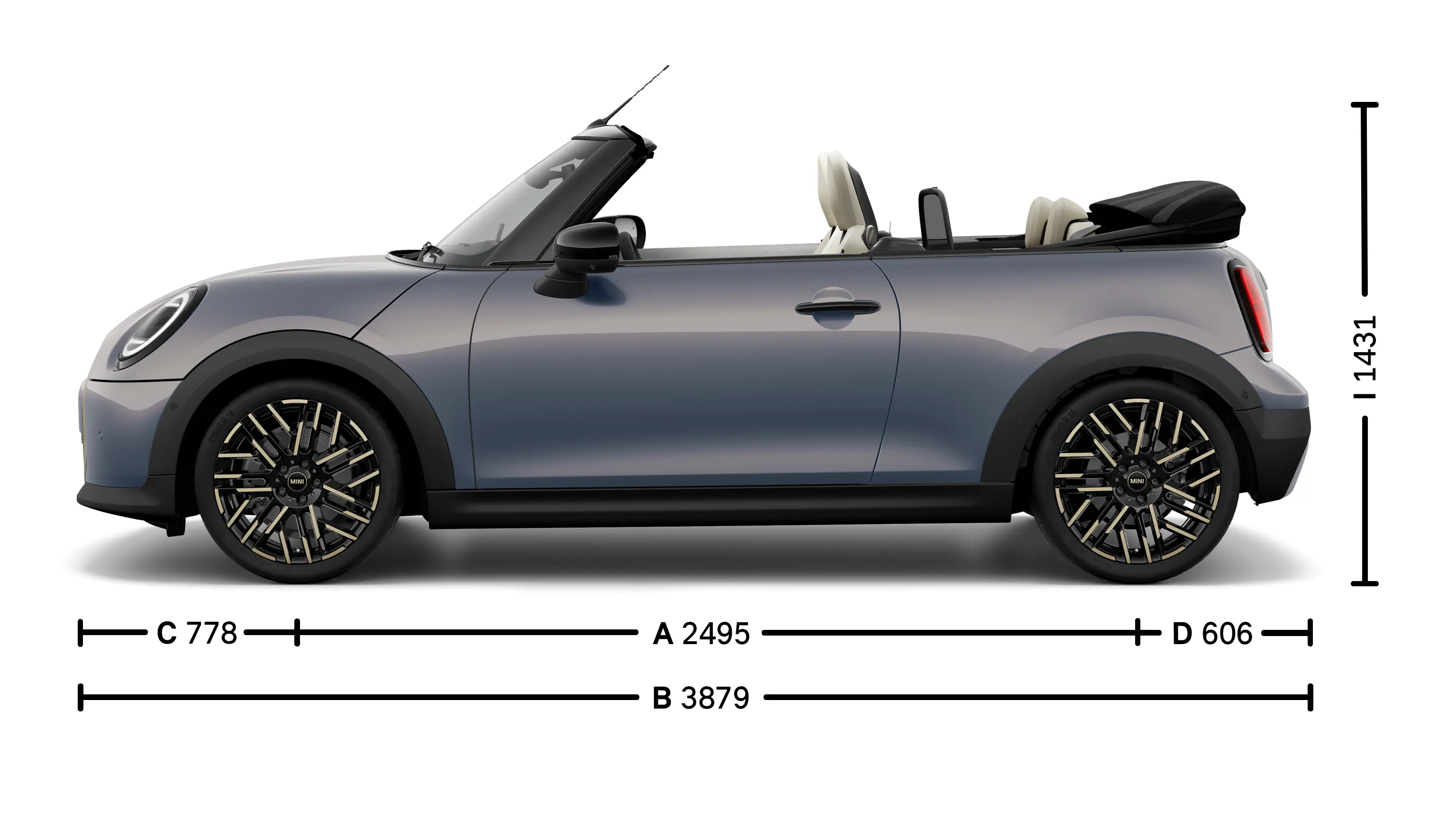 MINI Cooper Cabrio – dimenzije – pogled s strani