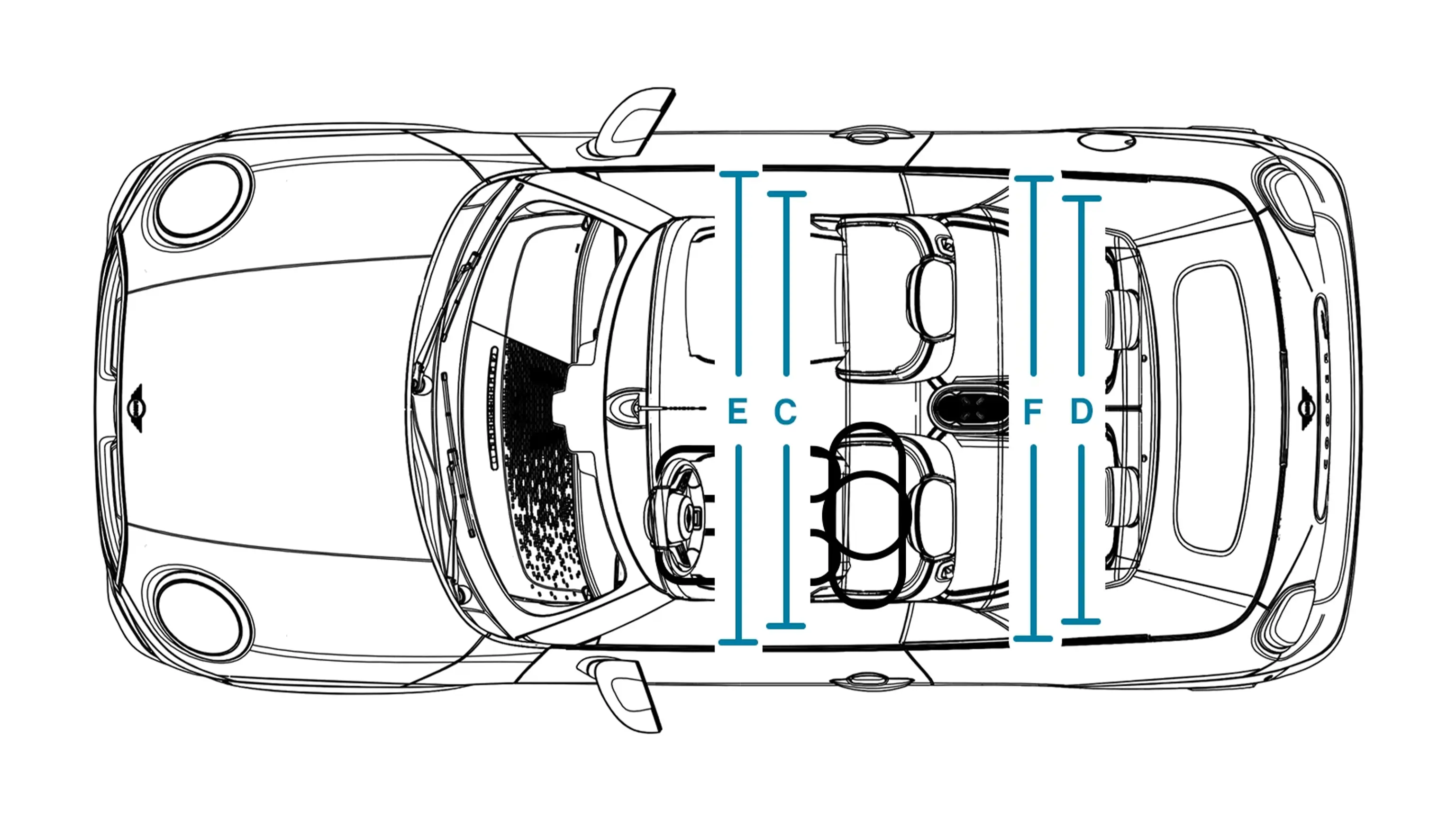MINI Cooper Cabrio – notranje dimenzije – pogled od zgoraj