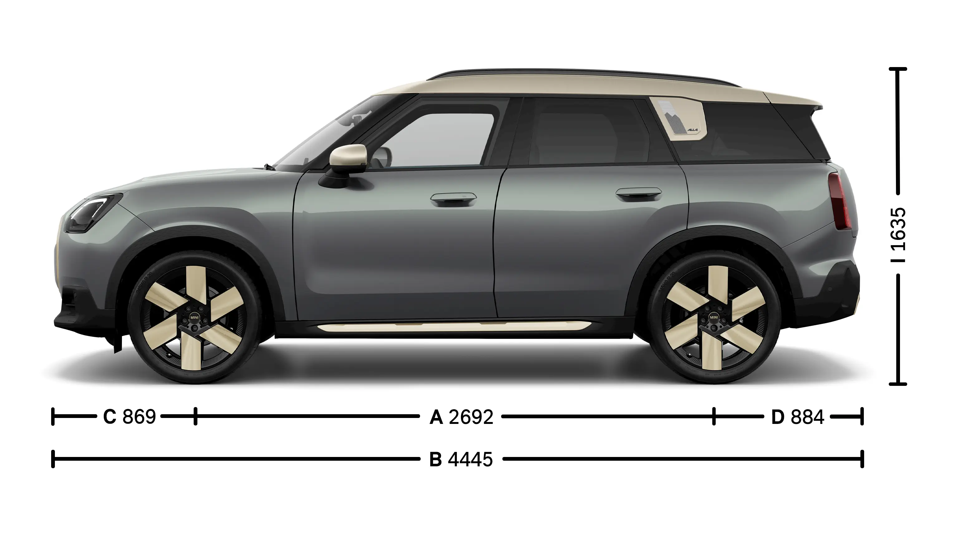 Popolnoma električni MINI Countryman – dimenzije – stranski pogled