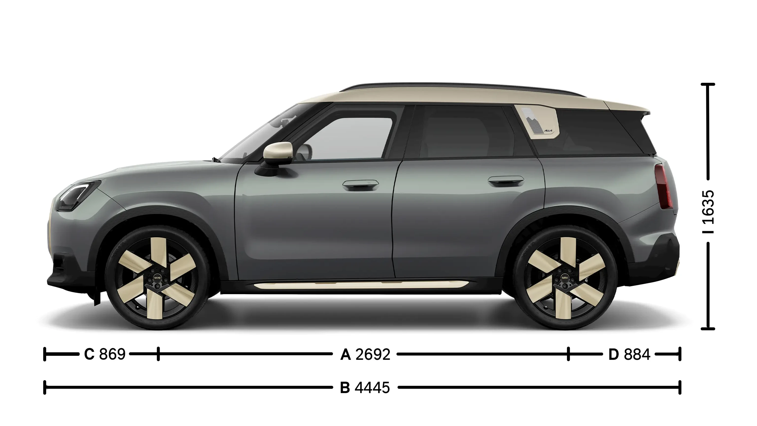 Popolnoma električni MINI Countryman – dimenzije – stranski pogled