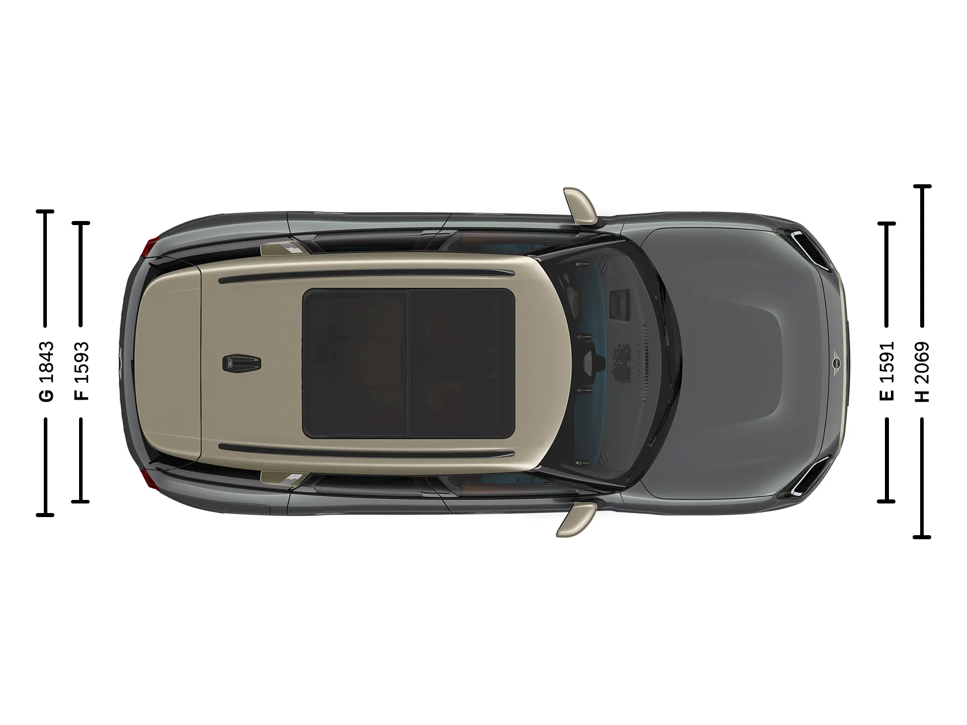 Popolnoma električni MINI Countryman – dimenzije – pogled od zgoraj