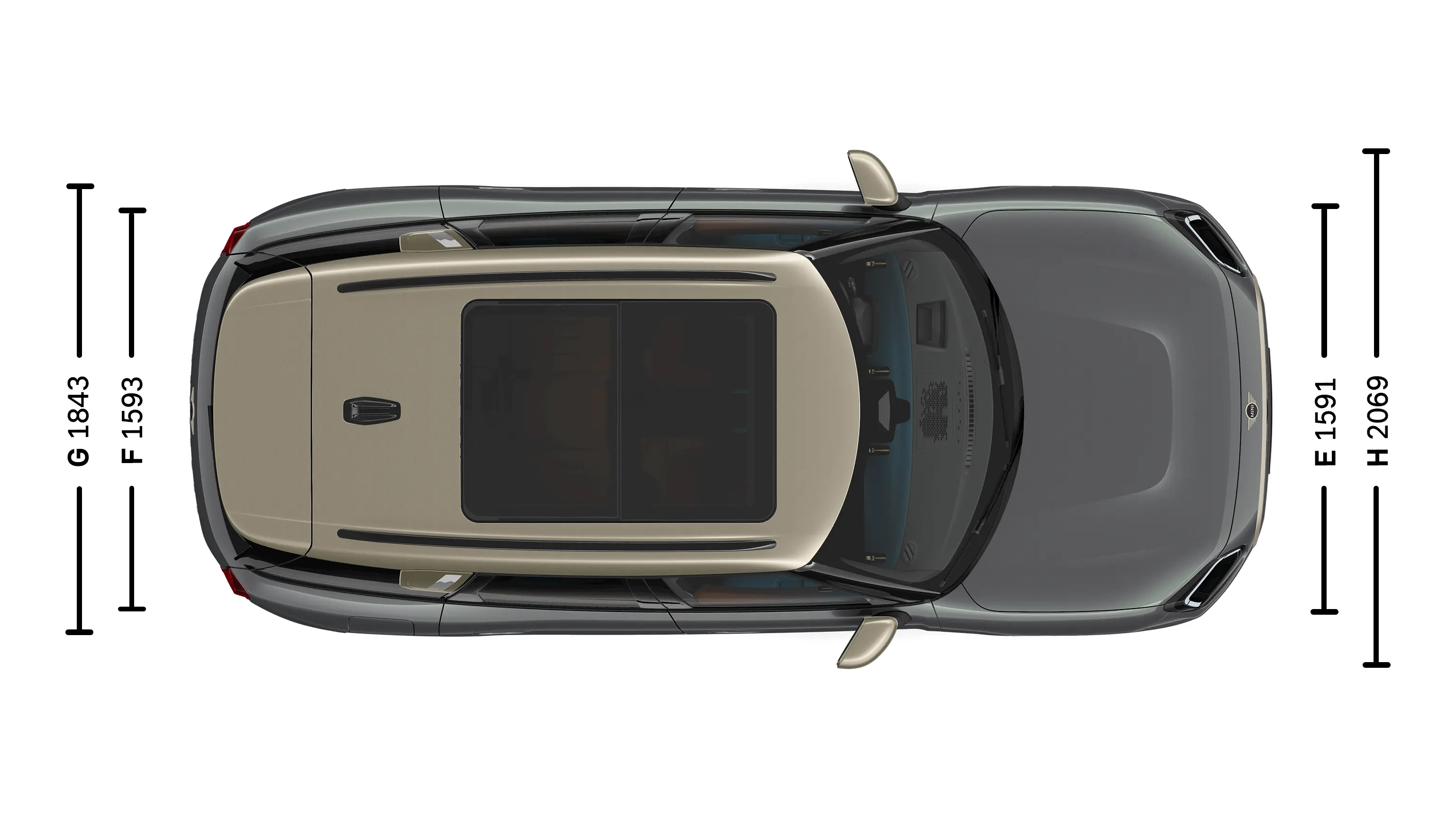 Popolnoma električni MINI Countryman – dimenzije – pogled od zgoraj