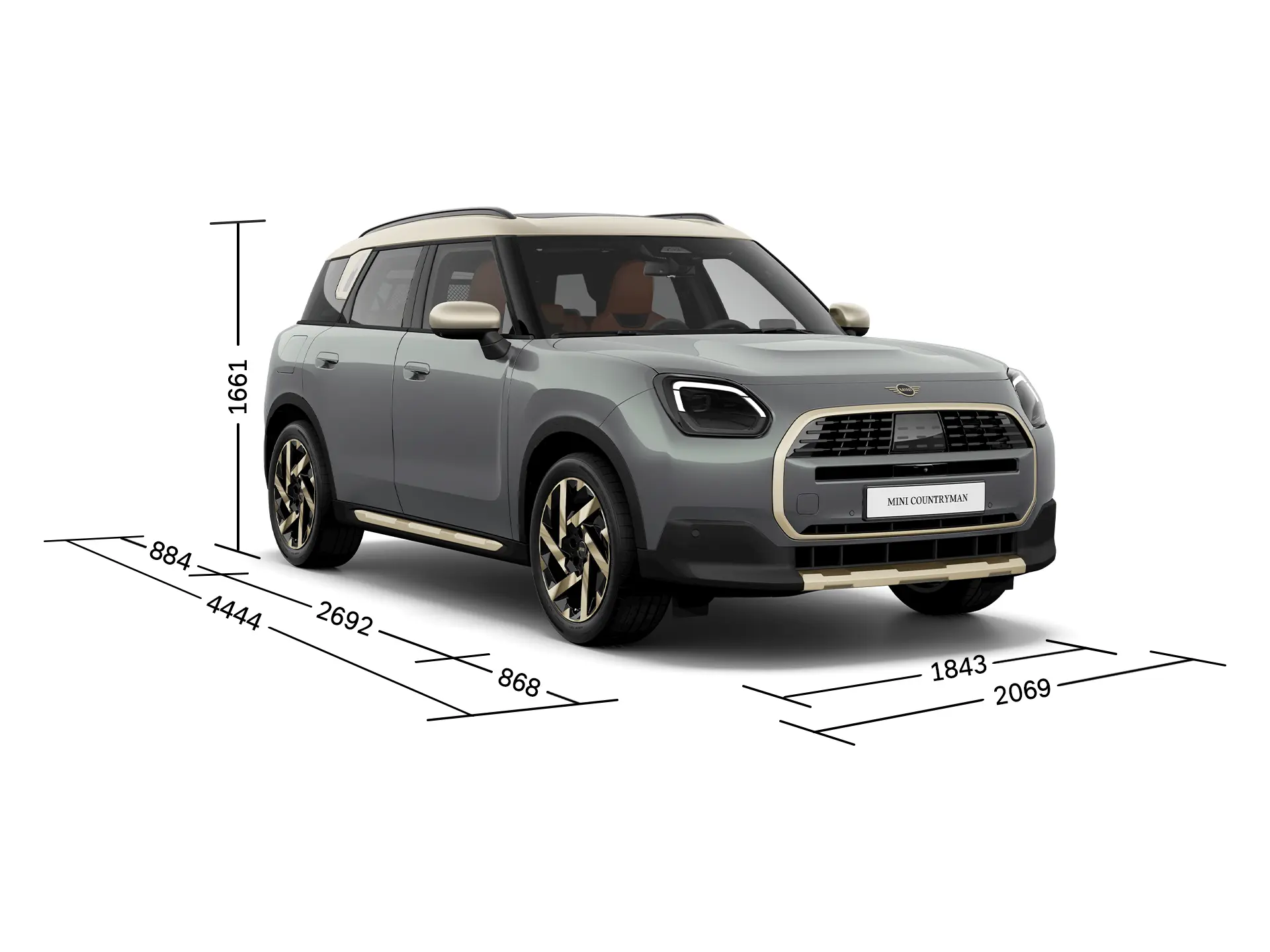 MINI Countryman – pogled od spredaj z dimenzijami