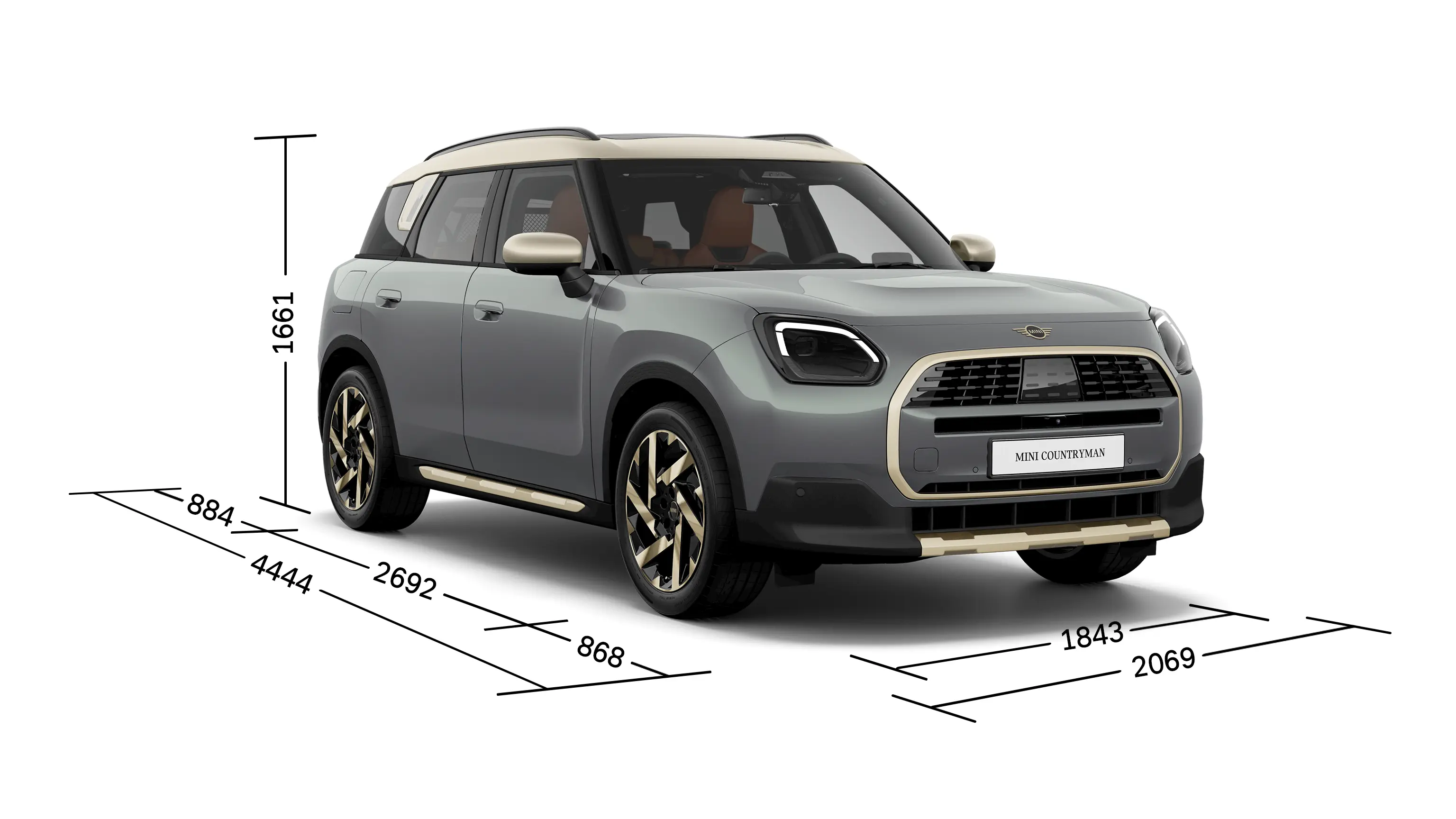MINI Countryman – pogled od spredaj z dimenzijami