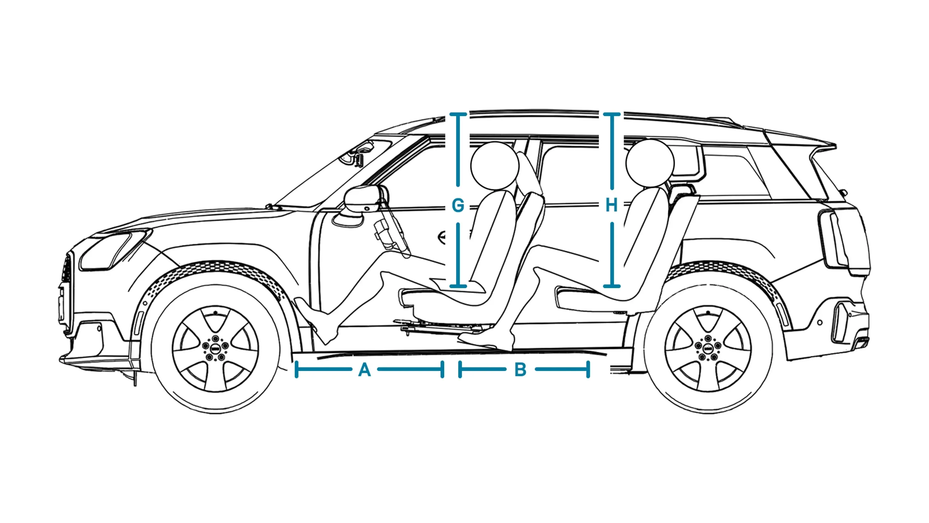 MINI Countryman – dimenzije notranjosti – pogled s strani