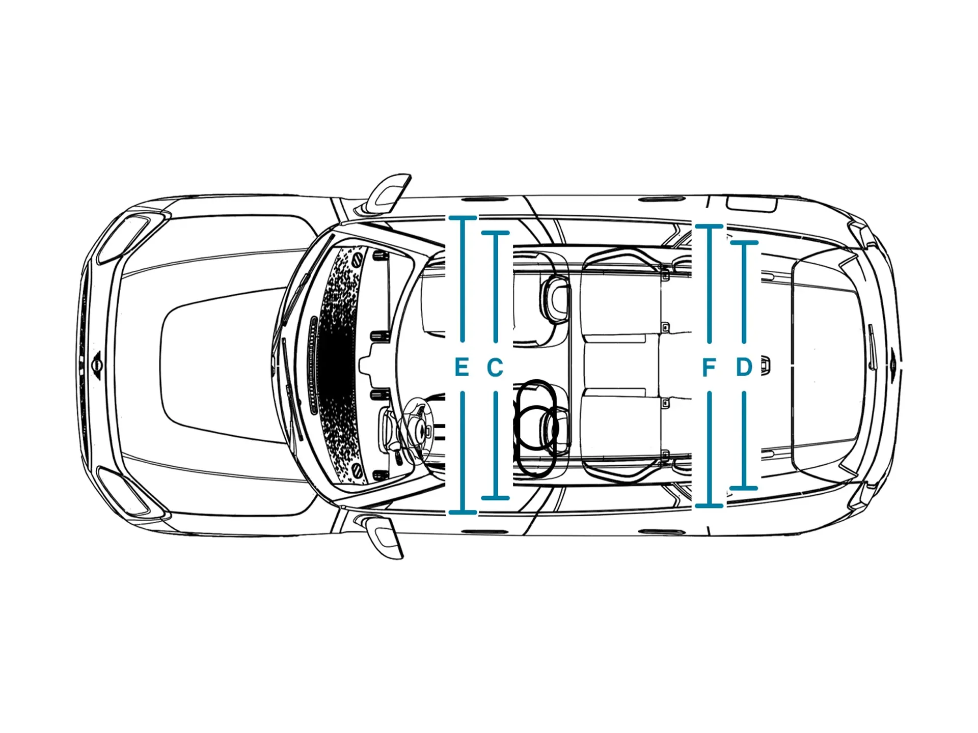 MINI Countryman – dimenzije notranjosti – pogled od zgoraj