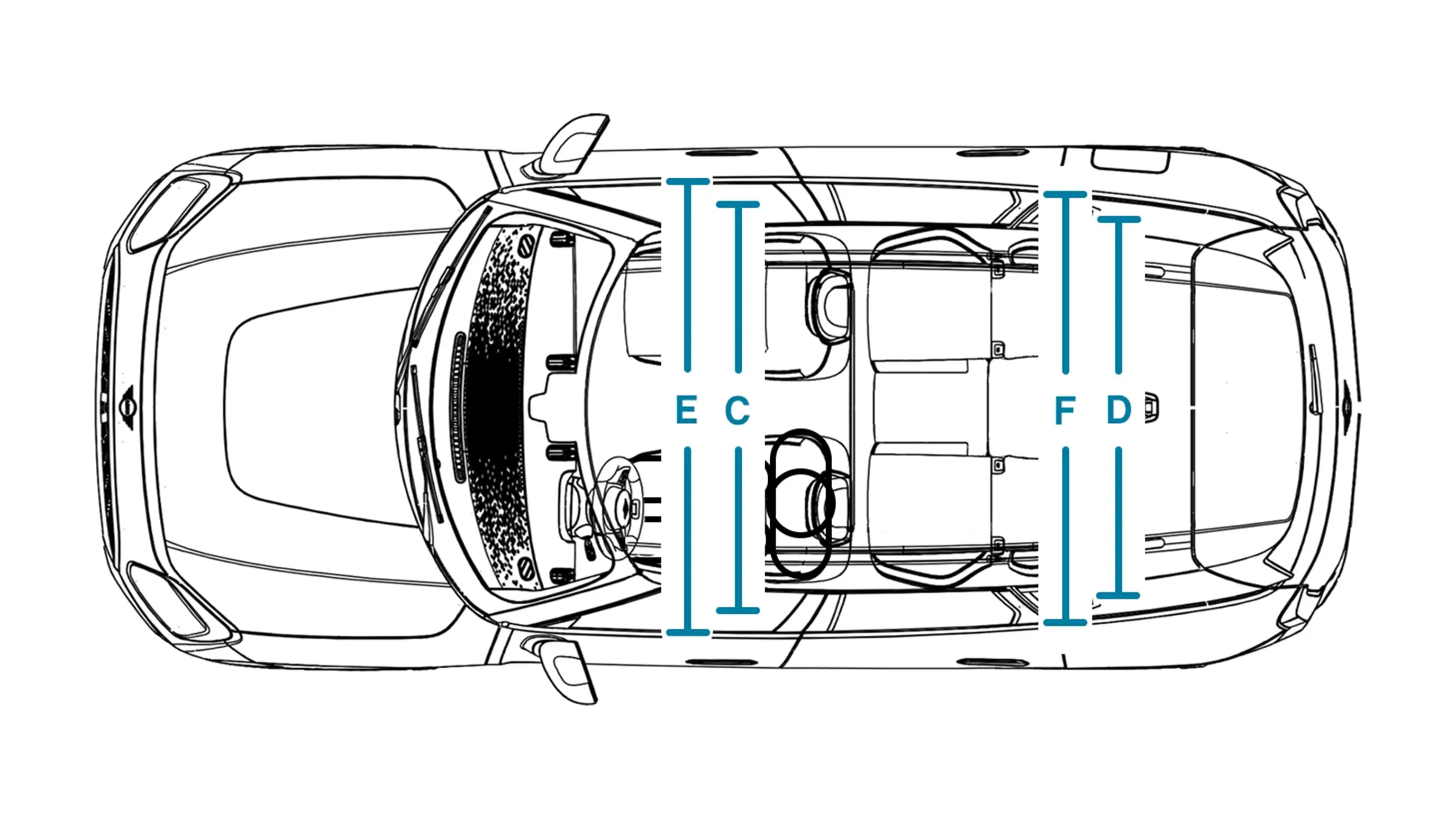 MINI Countryman – dimenzije notranjosti – pogled od zgoraj