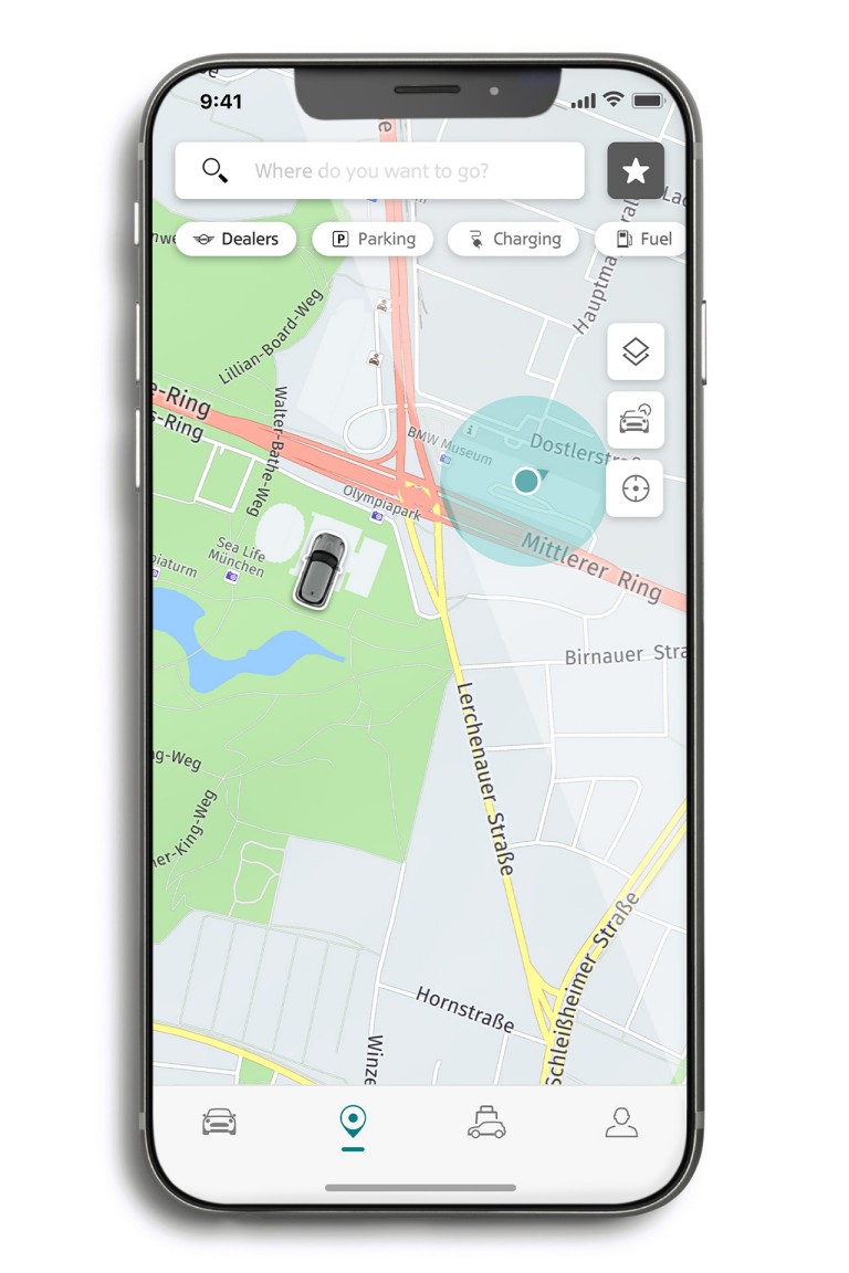 MINI Connected – aplikacija MINI – zavihek za zemljevid